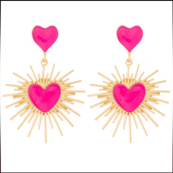 Pink and Gold Heart Earrings. Statement earrings. Elegant unique Heart earrings - Picture 2 of 4